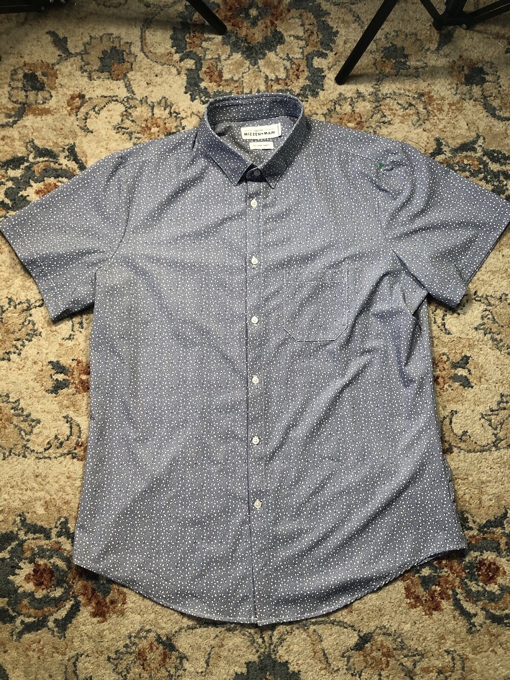 Mizzen Main Shirt Mens XXL Button Up Leeward Blue Paisley Workwear Preppy